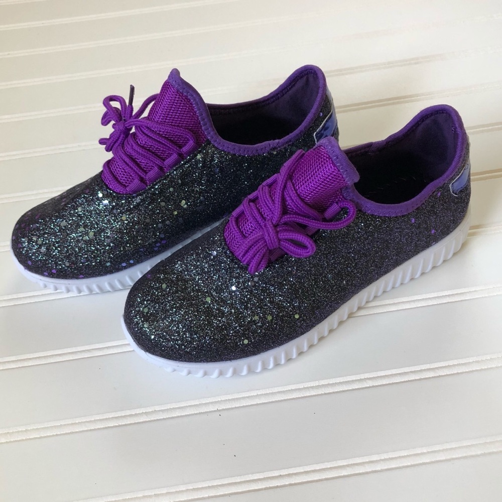 Purple Glitter Lightweight Tennis Shoes - Picture 2 of 4
